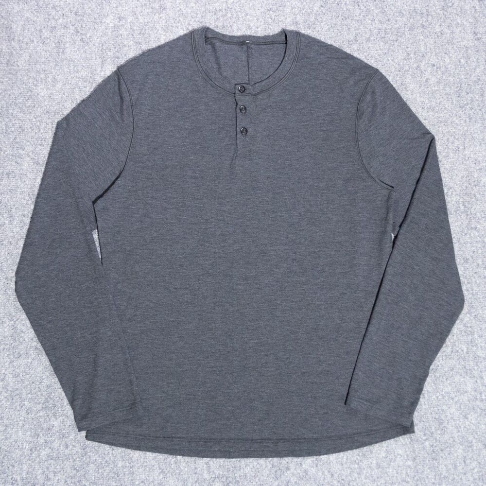 Lululemon 5 Year Basic Henley Long Sleeve Shirt Men's Medium Gray Stretch Button